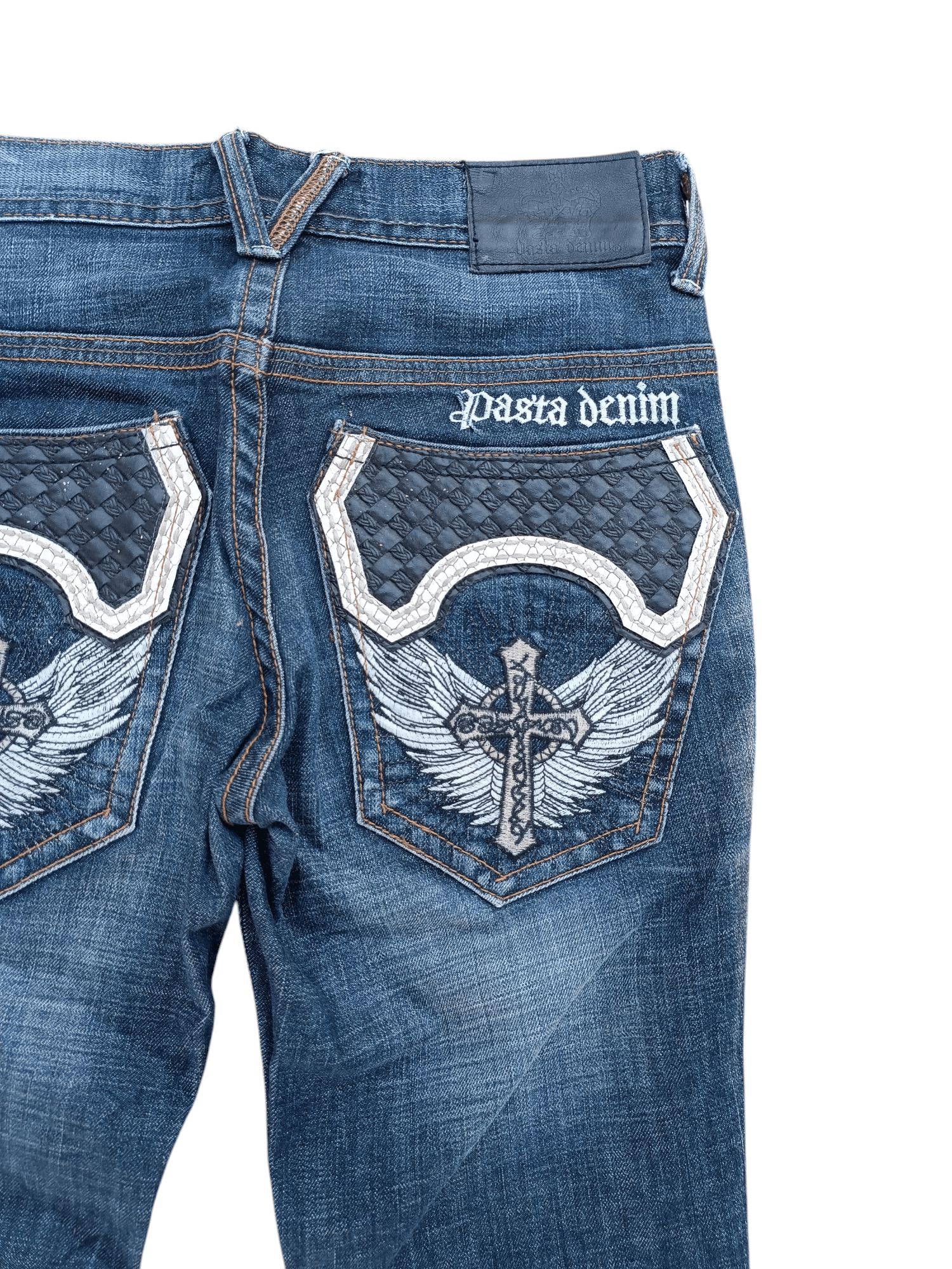 Tornado Mart PASTADENIM Skinny Distressed Whiskers Faded Embroidery Cross Size US 30 / EU 46 - 13 Thumbnail