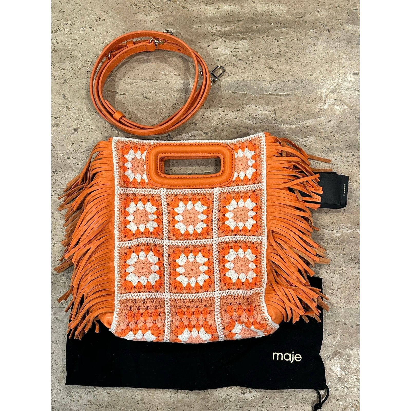 Maje NEW Maje Crochet M Bag Orange Floral Print Clutch/Crossbody Size ONE SIZE - 5 Thumbnail