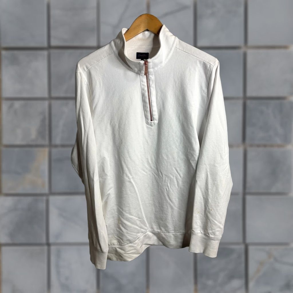 Vintage Good Man Brand-1/4 Zip Pullover Mens XL White Cotton Knit Sweatshirt Pullover Zipper 1/4 Zip Casual Shirt Sweater Winter Fall Spring 8/10 Size US XL / EU 56 / 4 - 1 Thumbnail