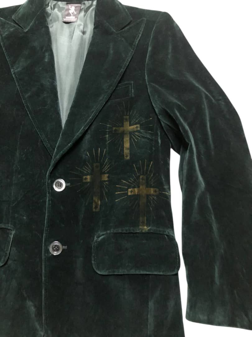 N.Hoolywood N.Hoolywood Green Velvet Blazer Cross Printed Deaign Size US S / EU 44-46 / 1 - 5 Thumbnail