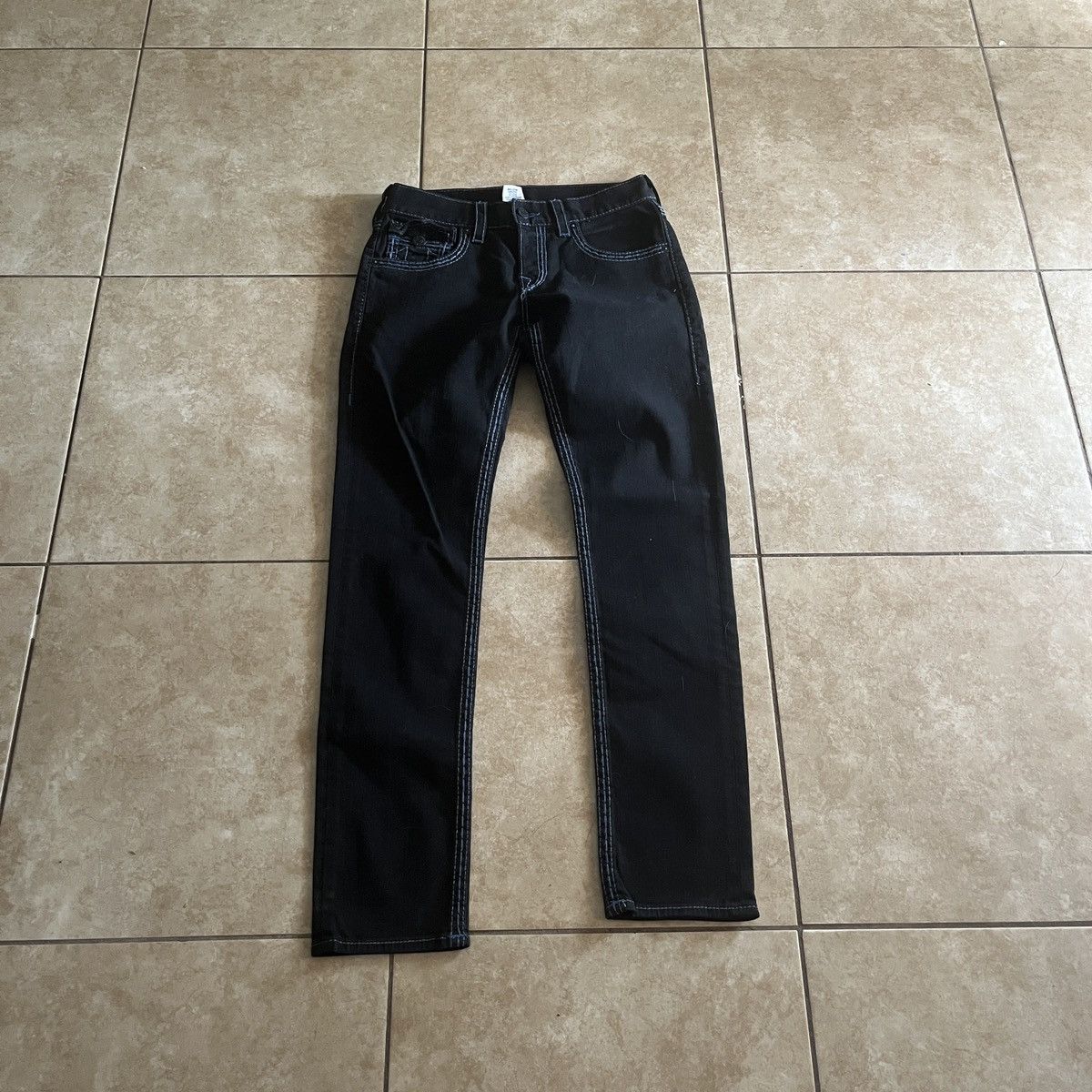 image of Made In USA x True Religion Slim Fit Black Jeans, Men's (Size 30)