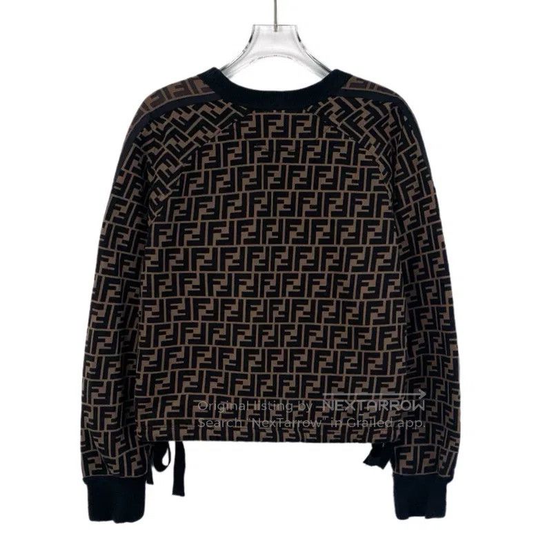 Fendi Fendi Black and Brown Logo Letter Full Print Cotton Crewne Size S / US 4 / IT 40 - 2 Thumbnail