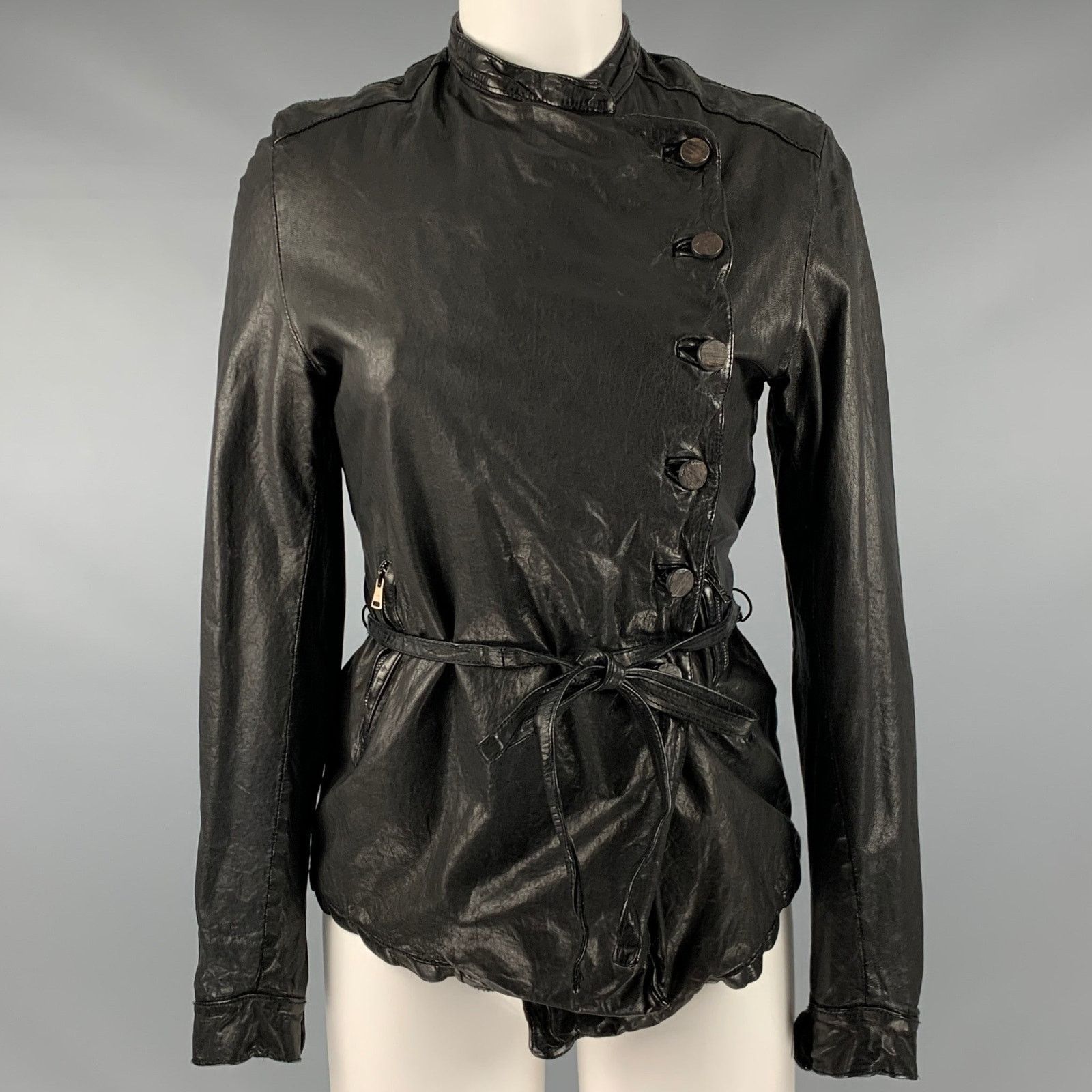 Giorgio Brato GIORGIO BRATO Size 4 Black Leather Button Up Jacket Size S / US 4 / IT 40 - 1 Thumbnail