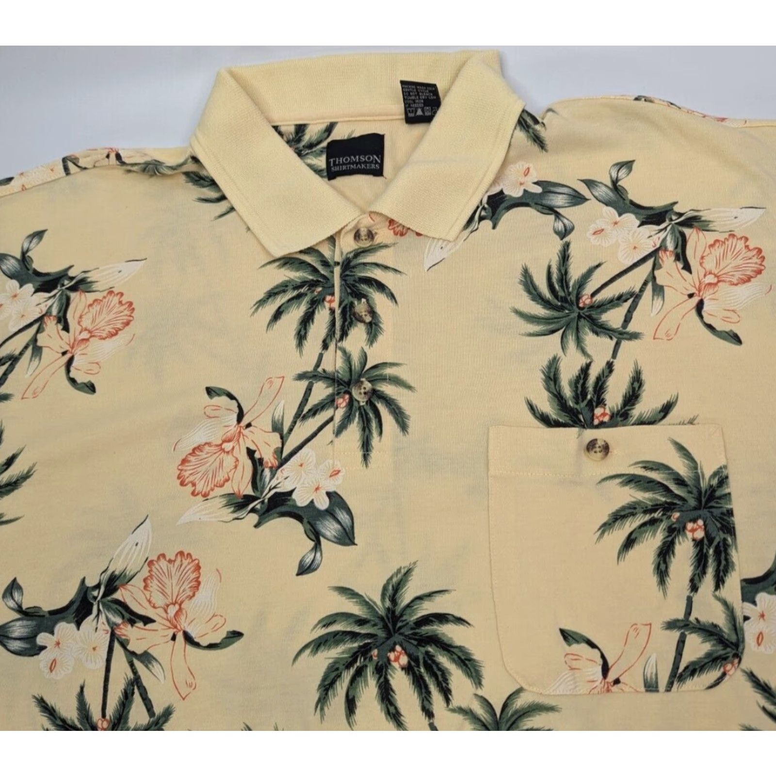 Vintage Thomson Shirtmakers Polo Shirt Yellow 2XL Short Sleeve Floral Tropical Print Men Shirts Slim Fit Casual Polo Shirt Size US XXL / EU 58 / 5 - 2 Thumbnail