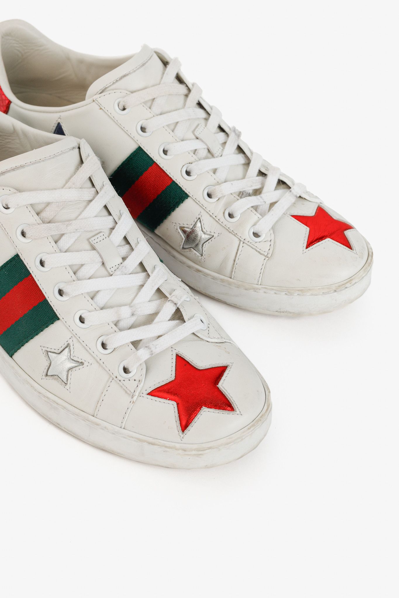Gucci Gucci Ace Stars White Leather Low-Top Sneakers Size US 8 / IT 38 - 6 Thumbnail