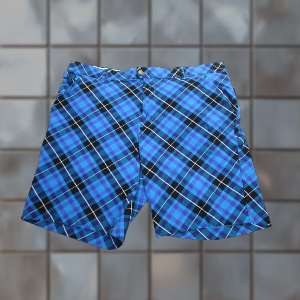 Vintage Royal & Awesome Shorts Mens 42 Blue Black Plaid Golf Stretch Chino Zip Fly Regular Cotton Spandex Pockets Breathable Activewear Casual Mens Size US 42 / EU 58 - 1 Thumbnail