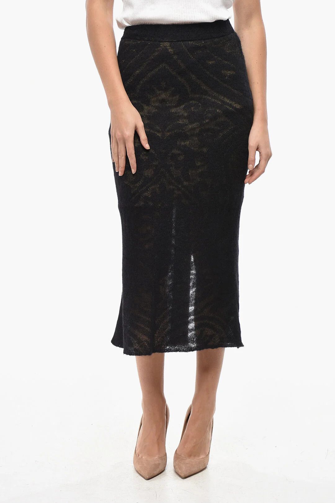 Etro og1mm0426 Jacquard-Knit Midi Skirt in Black Size 26" / US 2 / IT 38 - 1 Thumbnail