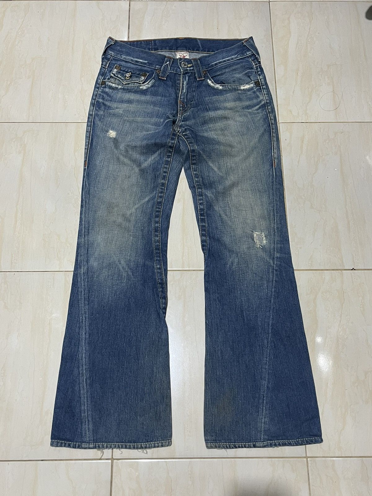 Flare Jeans True Regligion Joey Distress Faded Y2k