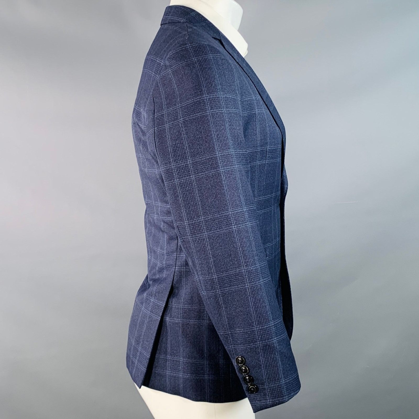 Brooklyn Tailors Size 38 Regular Blue Plaid Wool Notch Lapel Sport Coat Size 38R - 3 Thumbnail