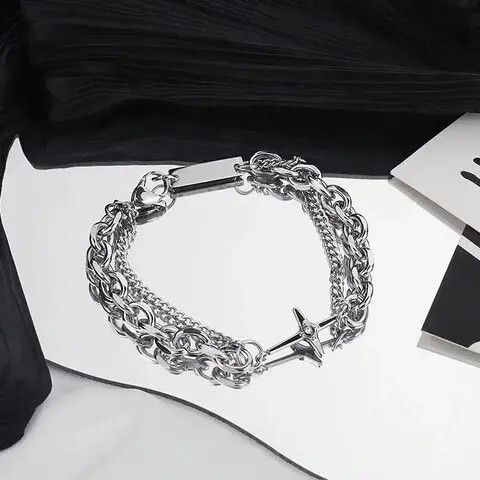 Jewelry Chrome Silver Cross Bracelet Goth God Pendant Chain Size ONE SIZE - 2 Thumbnail