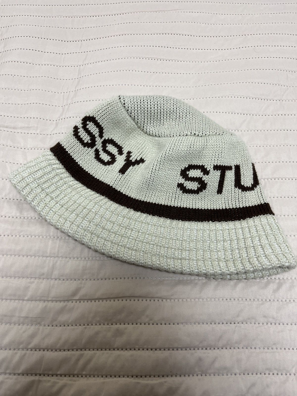 Stussy [L/XL] Stussy jacquard knit buket hat natural | Grailed