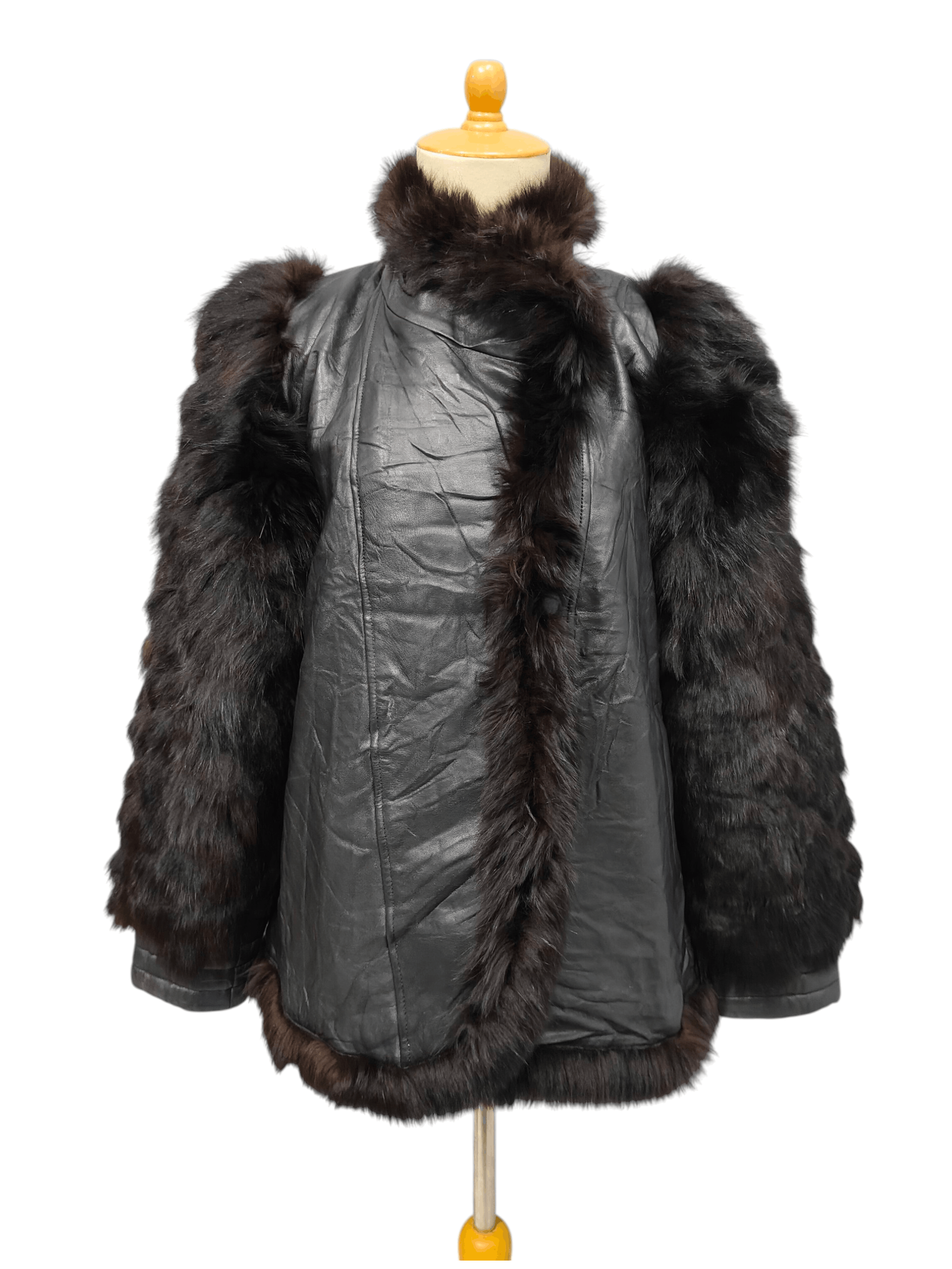 Japanese Brand 90s Unbrand🇯🇵 Real Fur Sleeve Trim Goatskin Leather Jacket Size L / US 10 / IT 46 - 14 Thumbnail