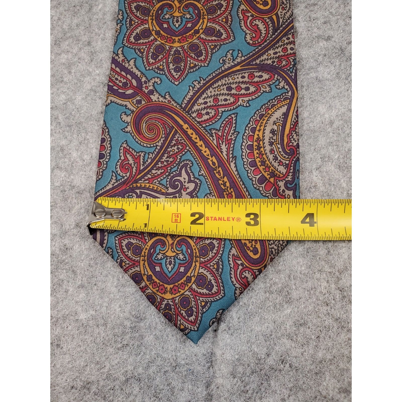 Other Vintage Men's Claybrooke Silk Teal Paisley Necktie Size ONE SIZE - 6 Thumbnail