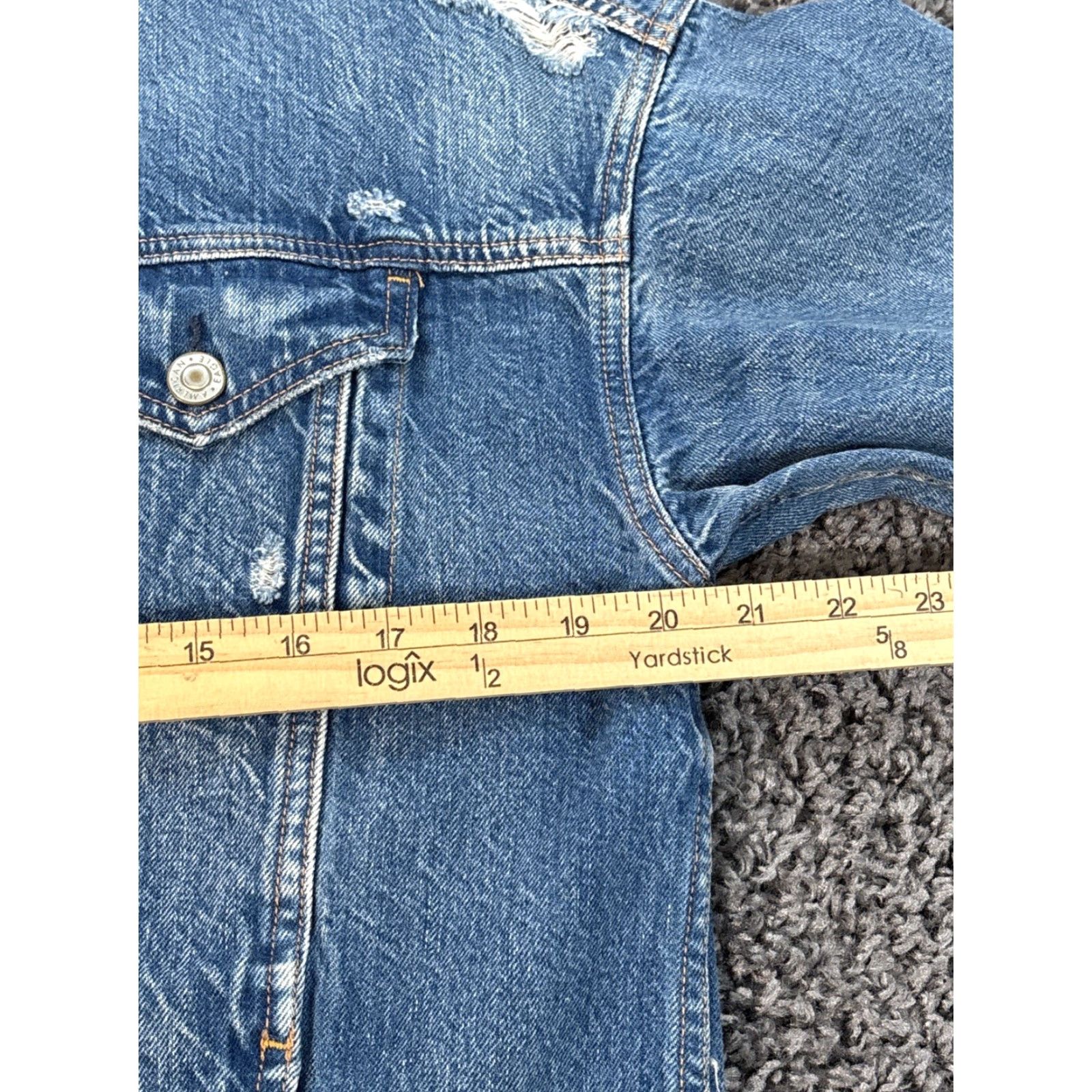 American Eagle Outfitters VINTAGE American Eagle Outfitters Trucker Jacket Mens XS Blue Button Up Denim Distressed Light Wash Size US XS / EU 42 / 0 - 3 Thumbnail