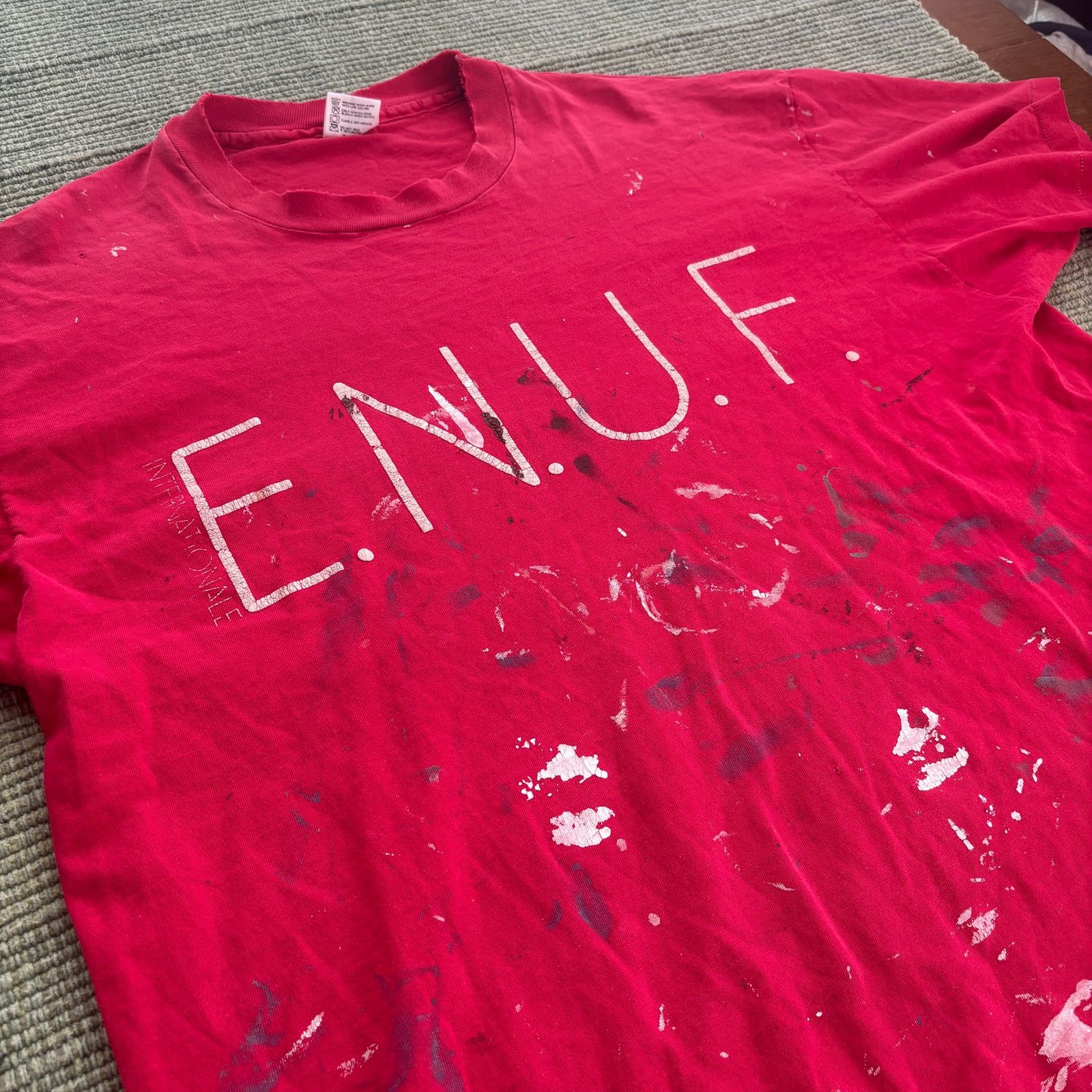 Vintage Vintage 1990s Single Stitched Thrashed & Painted ENUF Tee Size US XL / EU 56 / 4 - 5 Thumbnail