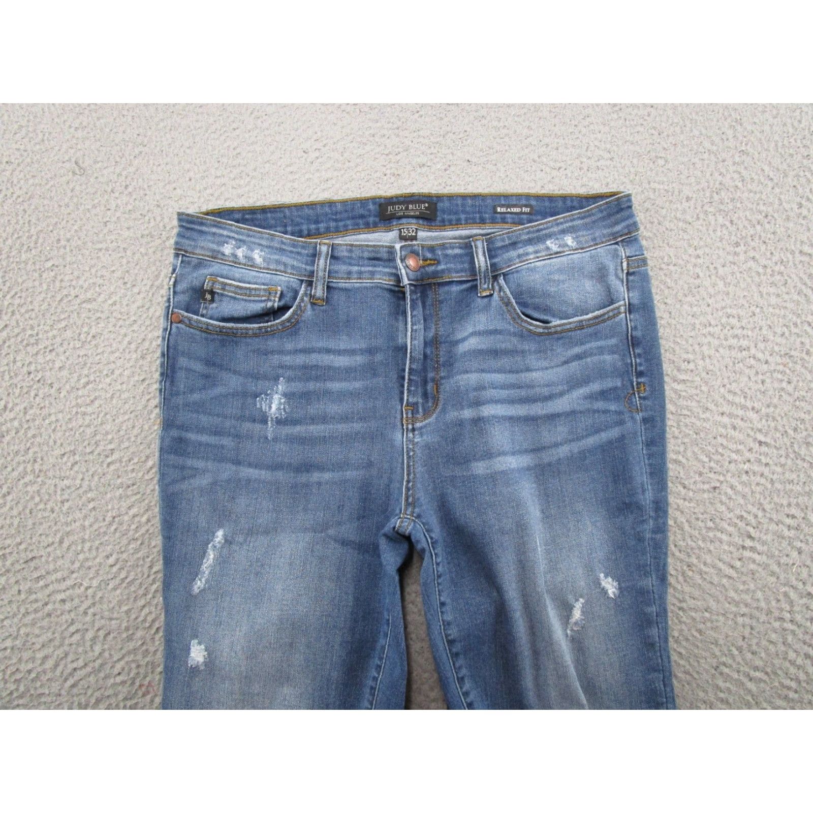 Denime Judy Blue Jeans Distressed Stretch Denim Straight Womens Size 15x32 Blue 5-Pocket Design Vintage No Size 36" / US 14 / IT 50 - 3 Thumbnail