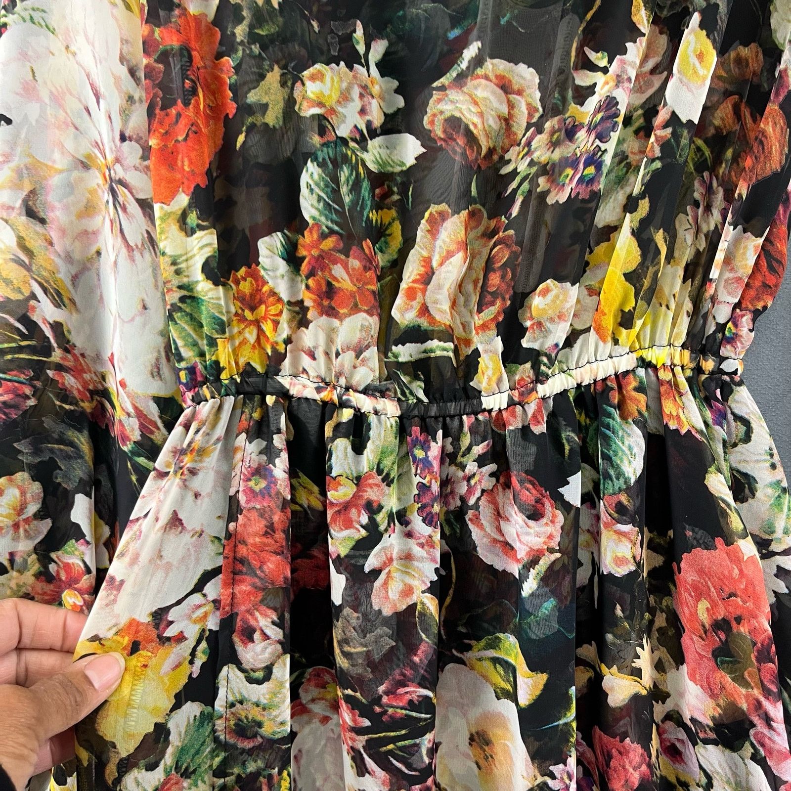 Other Floral Chiffon Maxi Dress Sleeves Cottage Peek A Boo Back Size S / US 4 / IT 40 - 10 Thumbnail
