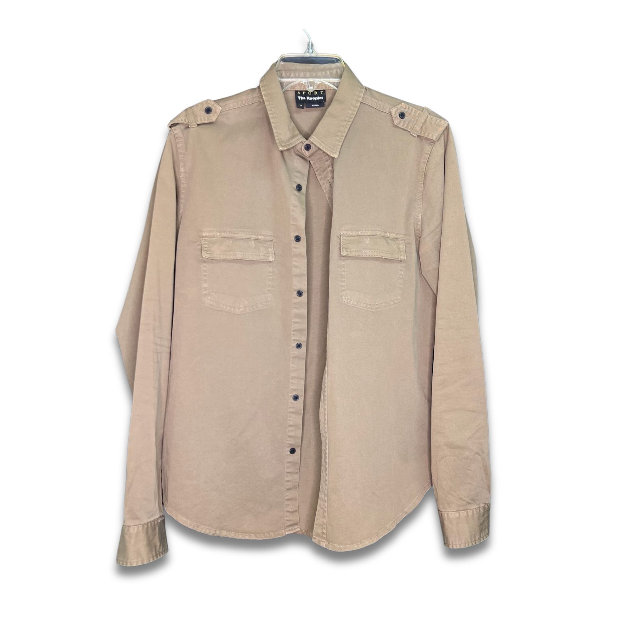 The Kooples The Kooples Mens Khaki Cotton Button-Up Shirt With Front Poc Size US M / EU 48-50 / 2 - 2 Thumbnail