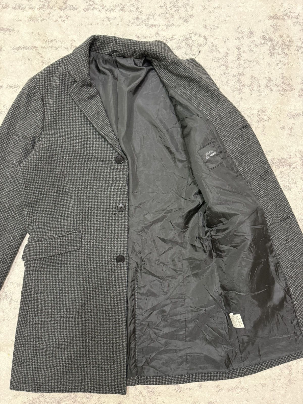 Tete Homme TETE HOMME GREY HOUNDSTOOTH WOOL OVERCOAT JACKET Size US M / EU 48-50 / 2 - 8 Thumbnail