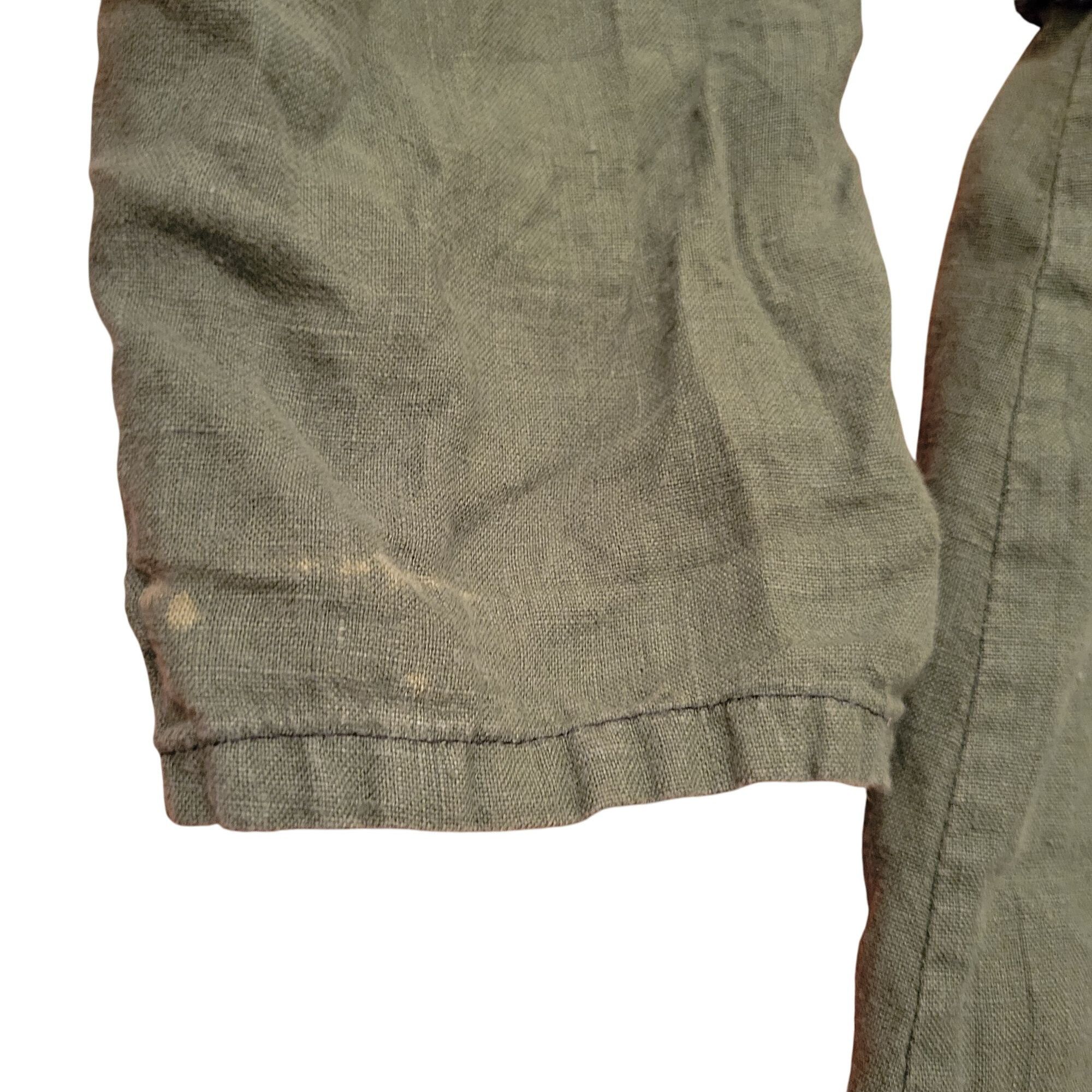 Vintage Sarah Clemens Olive Green Linen Dress Black Ruffle Trim Long Size ONE SIZE - 7 Thumbnail