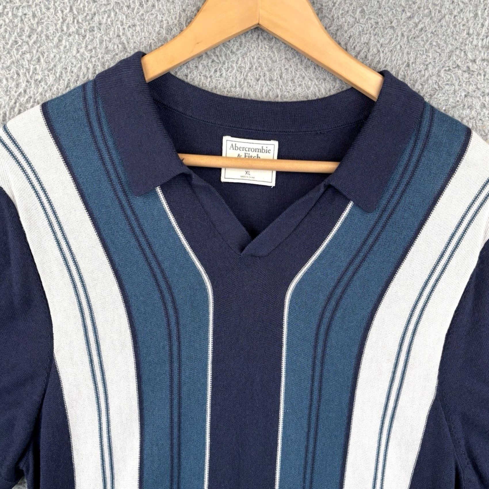 Abercrombie & Fitch Abercrombie & Fitch Polo Shirt Mens XL Navy Stripe Knit Johnny Collar Sweater Size US XL / EU 56 / 4 - 2 Thumbnail