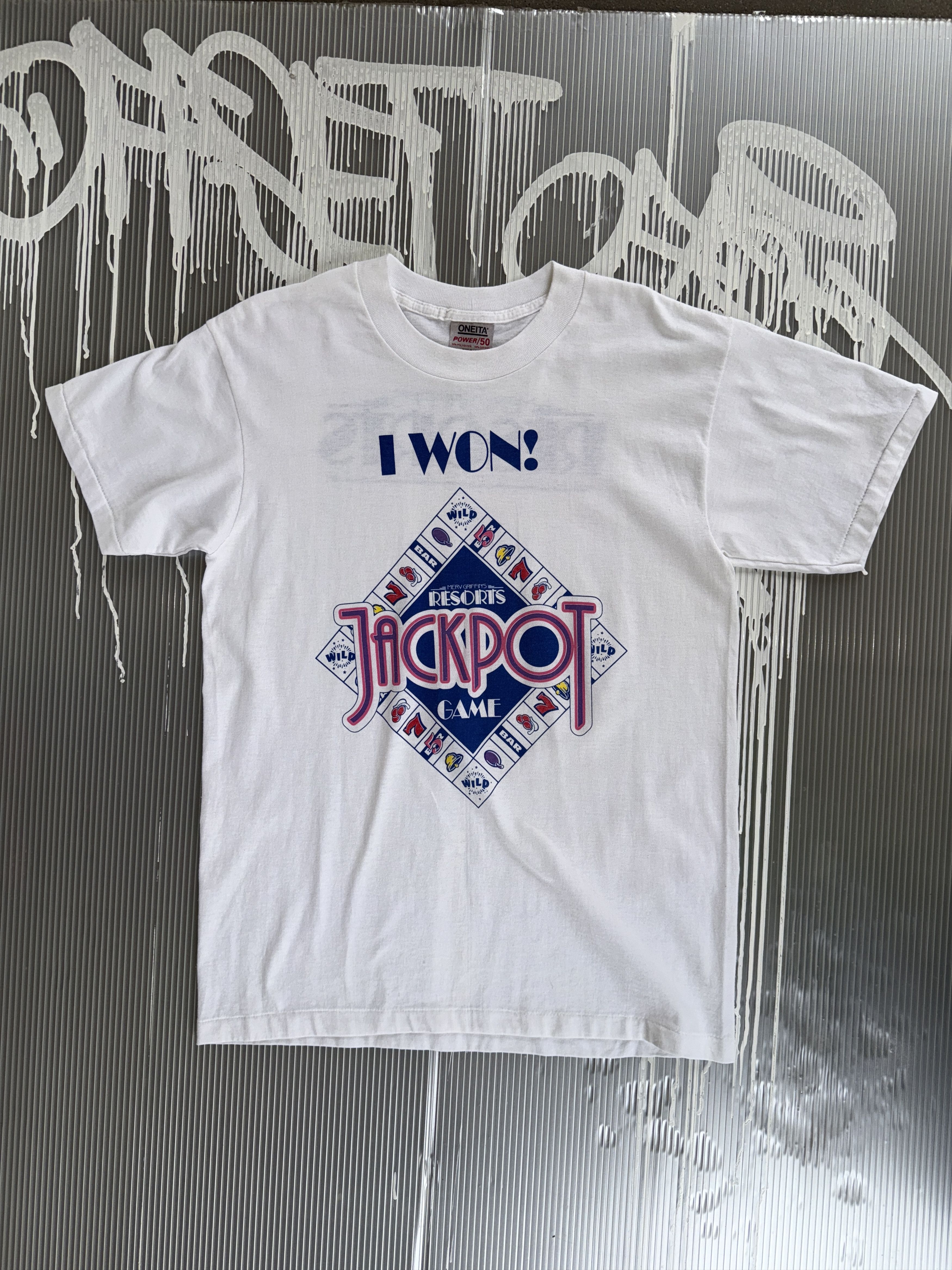 Vintage I won jackpot oneita power vintage white t-shirt - L Size US L / EU 52-54 / 3 - 3 Thumbnail