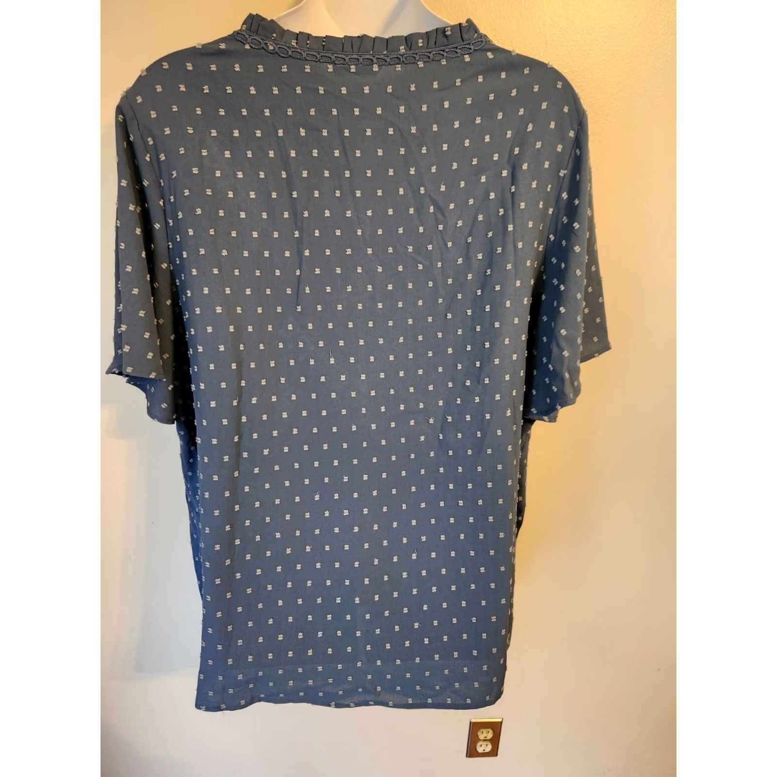 Vintage Bloomchic Blue Swiss Dot Lace Trim Tunic Top Size 28 Women Size 4XL / US 24-26 - 5 Thumbnail