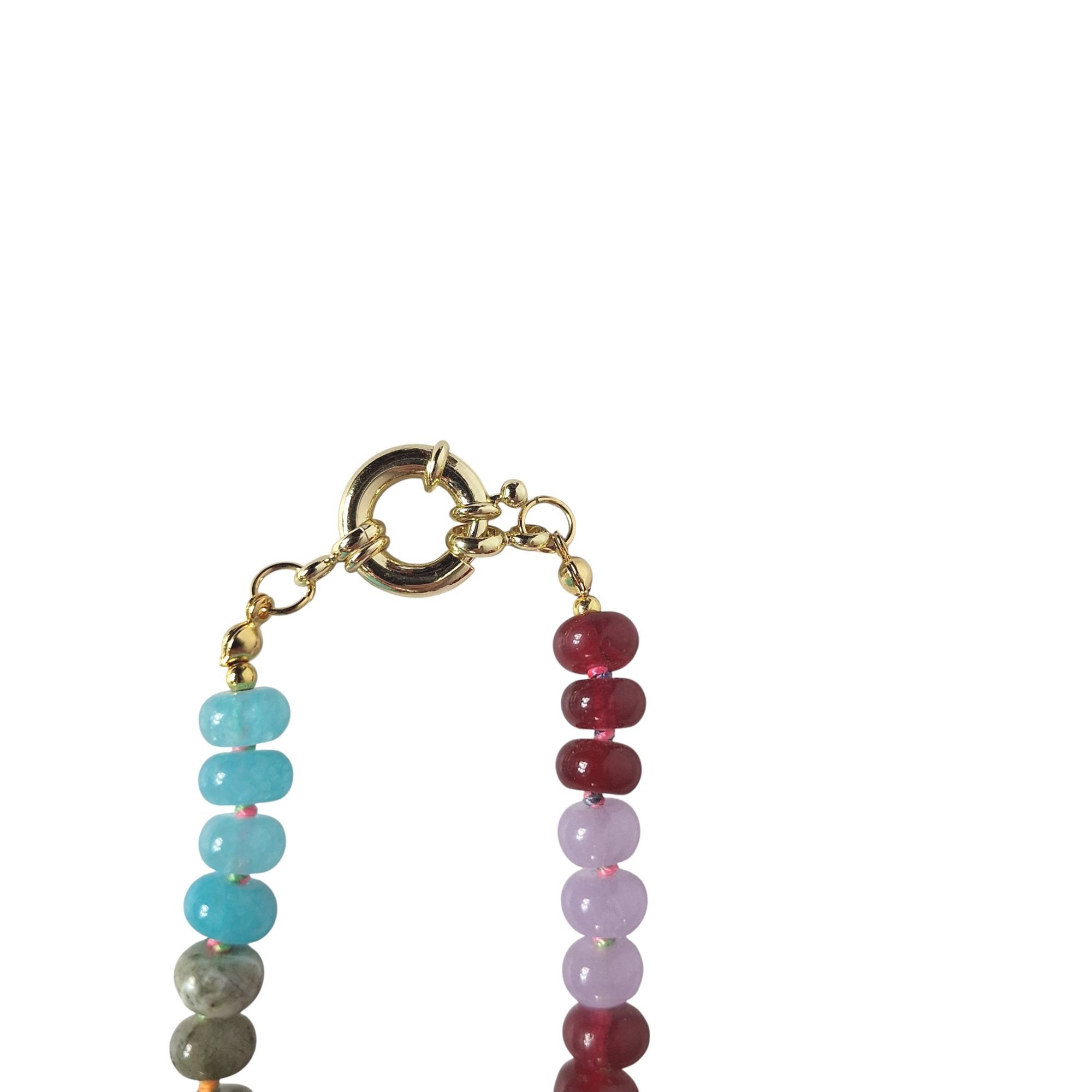 Other Multi Gemstone Rainbow Rondelle Bead Necklace Gold Bolt Clas Size ONE SIZE - 3 Thumbnail