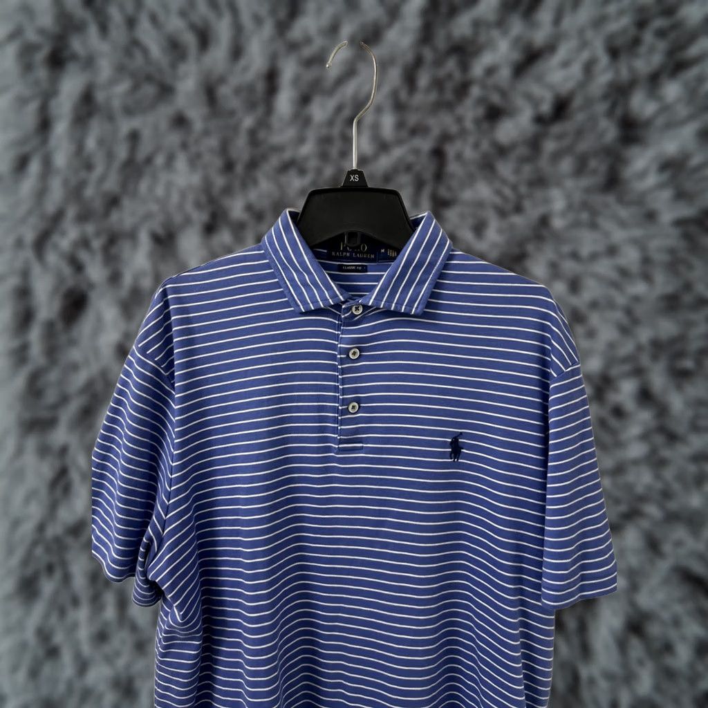Ralph Lauren VINTAGE Polo Ralph Lauren Shirt Mens M Striped Blue White Short Sleeve Polo Classic Fit Size US M / EU 48-50 / 2 - 1 Thumbnail