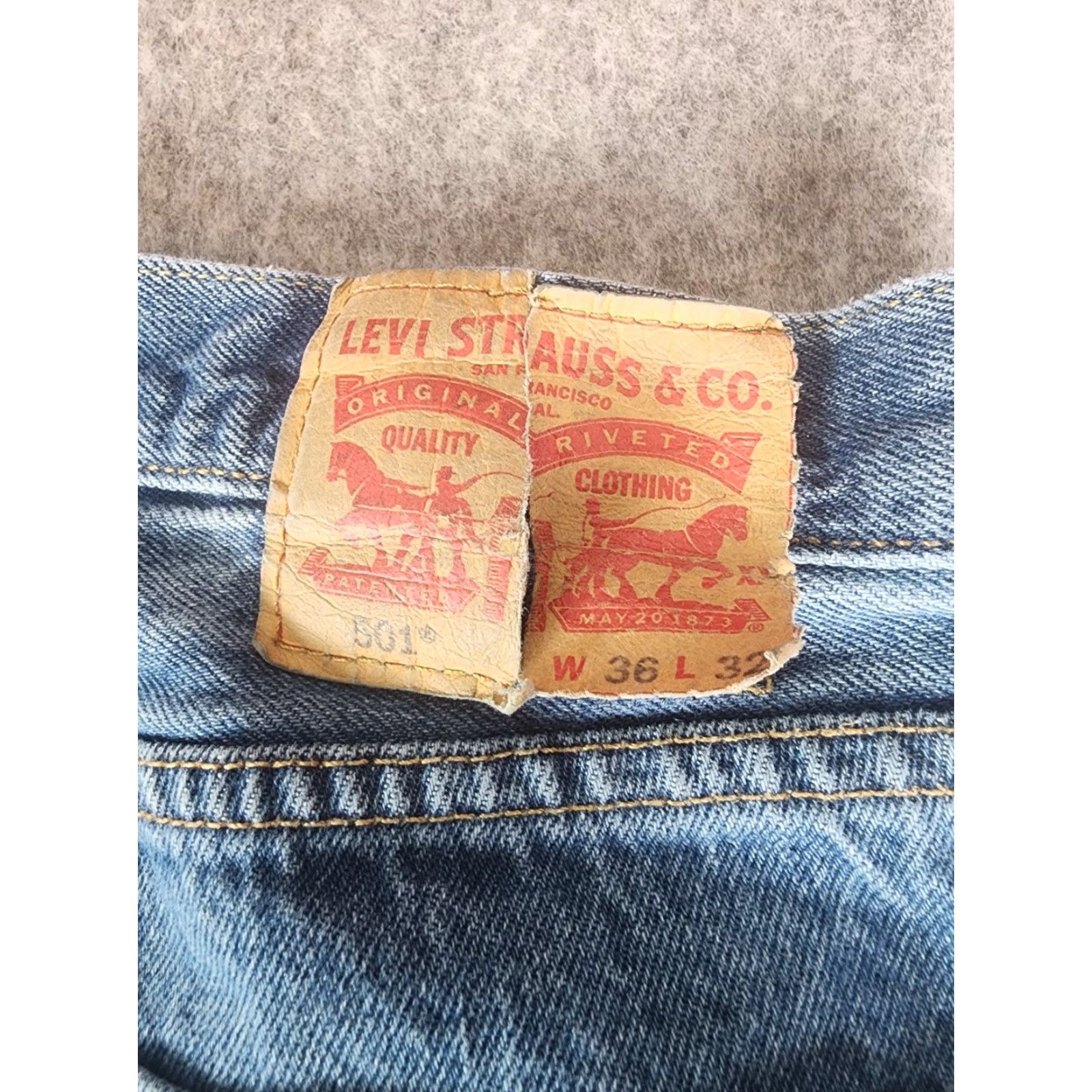Levi's Levis 501 Jeans Mens 34x29 34x32 Blue Button Fly Straight Distressed Regular Fit Denim 5-Pocket Levi'S 501 Series Mens Jeans City USA Size US 34 / EU 50 - 5 Thumbnail