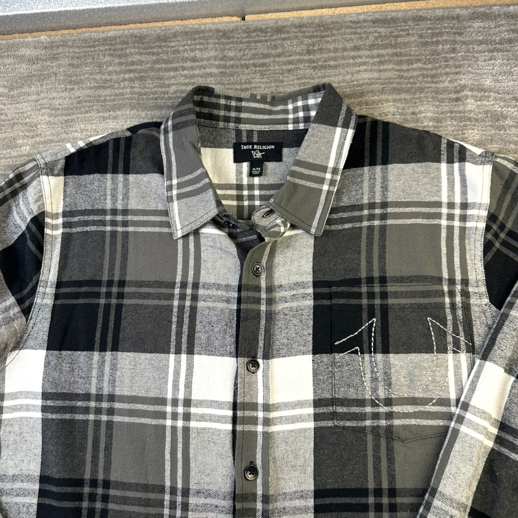 True Religion VINTAGE True Religion Shirt Mens XL Gray Flannel T Pocket Size US XL / EU 56 / 4 - 3 Thumbnail
