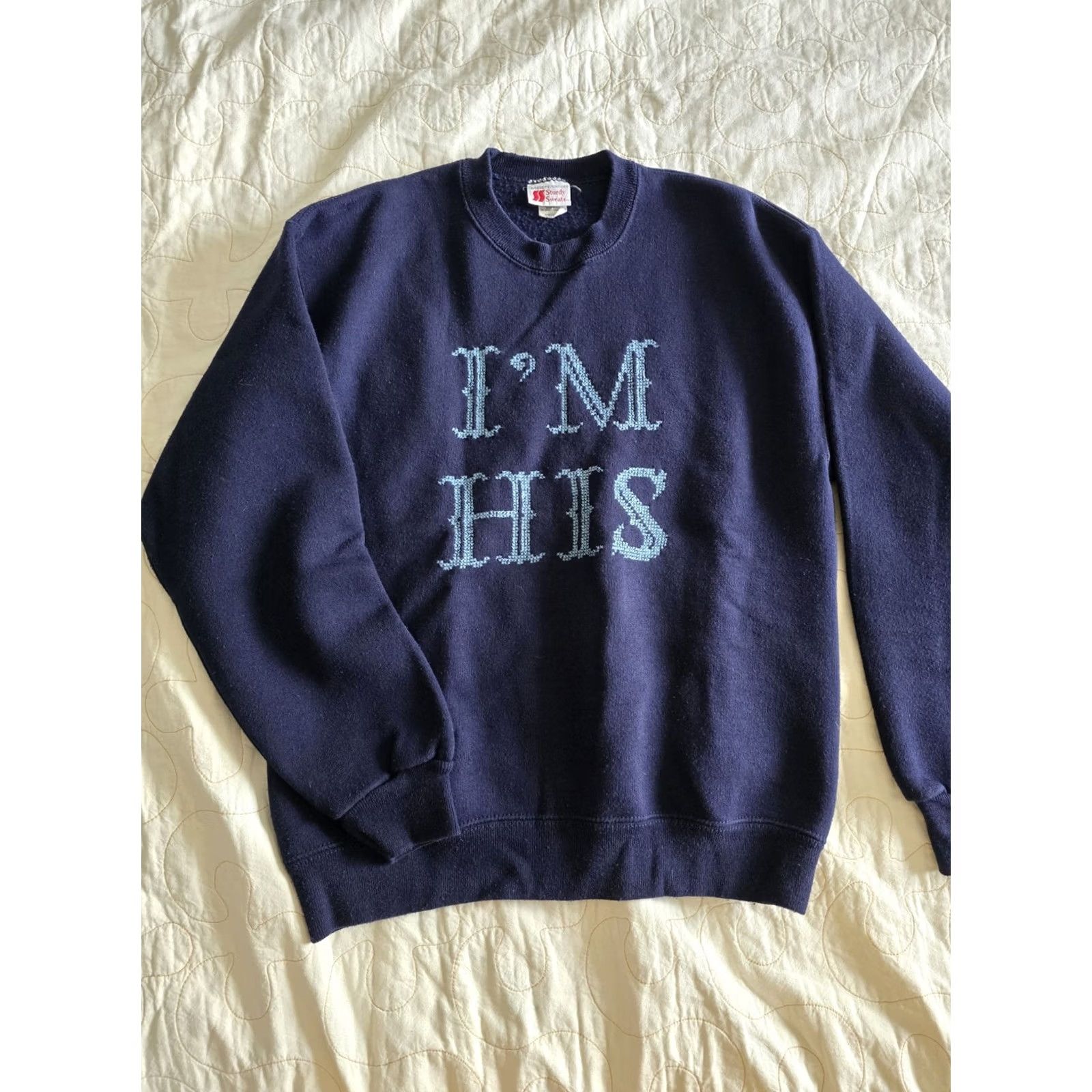 Vintage VINTAGE 80s 90s "I'M HIS" Blue Girlfriend Sweatshirt Bassett Walker Sturdy Sweats M Womens Size M / US 6-8 / IT 42-44 - 2 Thumbnail