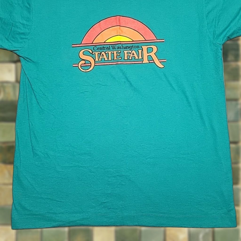 Vintage VINTAGE Central Washington State Fair Shirt Men L Green USA Made Short Sleeve Crew Neck Graphic Print 100% Cotton Polyester Size US L / EU 52-54 / 3 - 1 Thumbnail