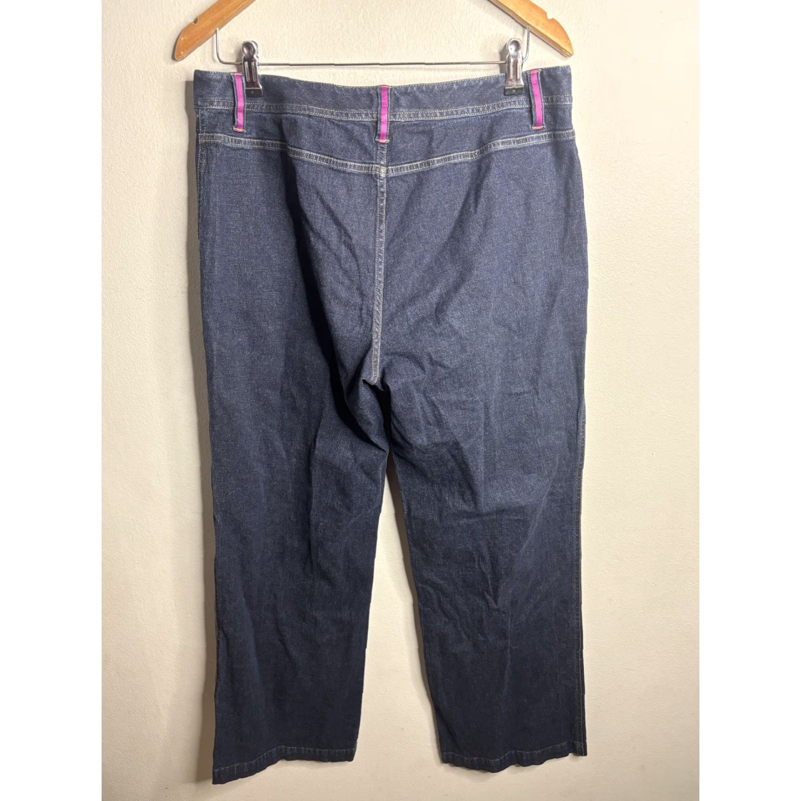 Denime Sigrid Olsen Jeans Cropped Womens 12 Dark Wash Pink Trim Pockets Denim High Rise Zip Front Size 34" / US 12 / IT 48 - 5 Thumbnail