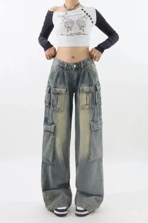 Other Retro Low Waist Cargo Jeans Size 36" / US 14 / IT 50 - 3 Thumbnail
