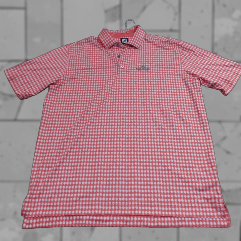 Footjoy FootJoy Polo Shirt XL Red White Geometric Print Piney Branch Golf Club Mens Short Sleeve Button Collar Embroidered Performance Golf Size US XL / EU 56 / 4 - 1 Thumbnail