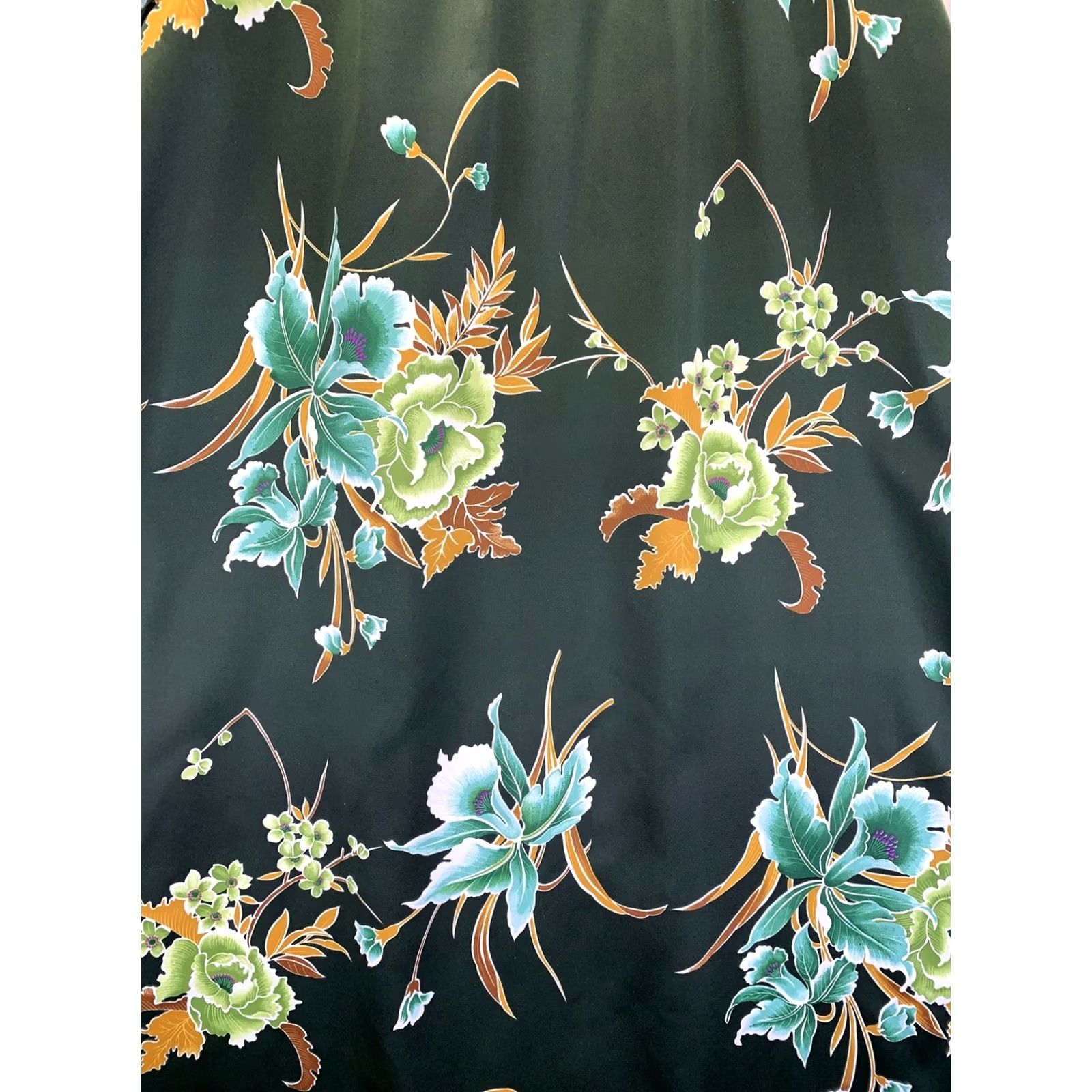 Hilo Hattie VINTAGE Womens Short Sleeve Satin Polyester Tropical Floral Dress Large Green Base Maxi 1970-80s Hilo Hattie Size 36" / US 14 / IT 50 - 2 Thumbnail