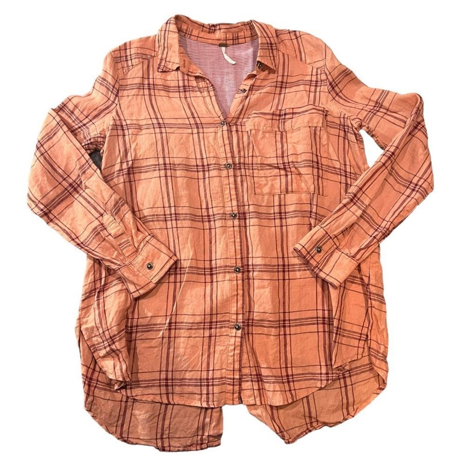 Free People Free People Overshirt Womens Small Orange Plaid Button Front Size S / US 4 / IT 40 - 2 Thumbnail