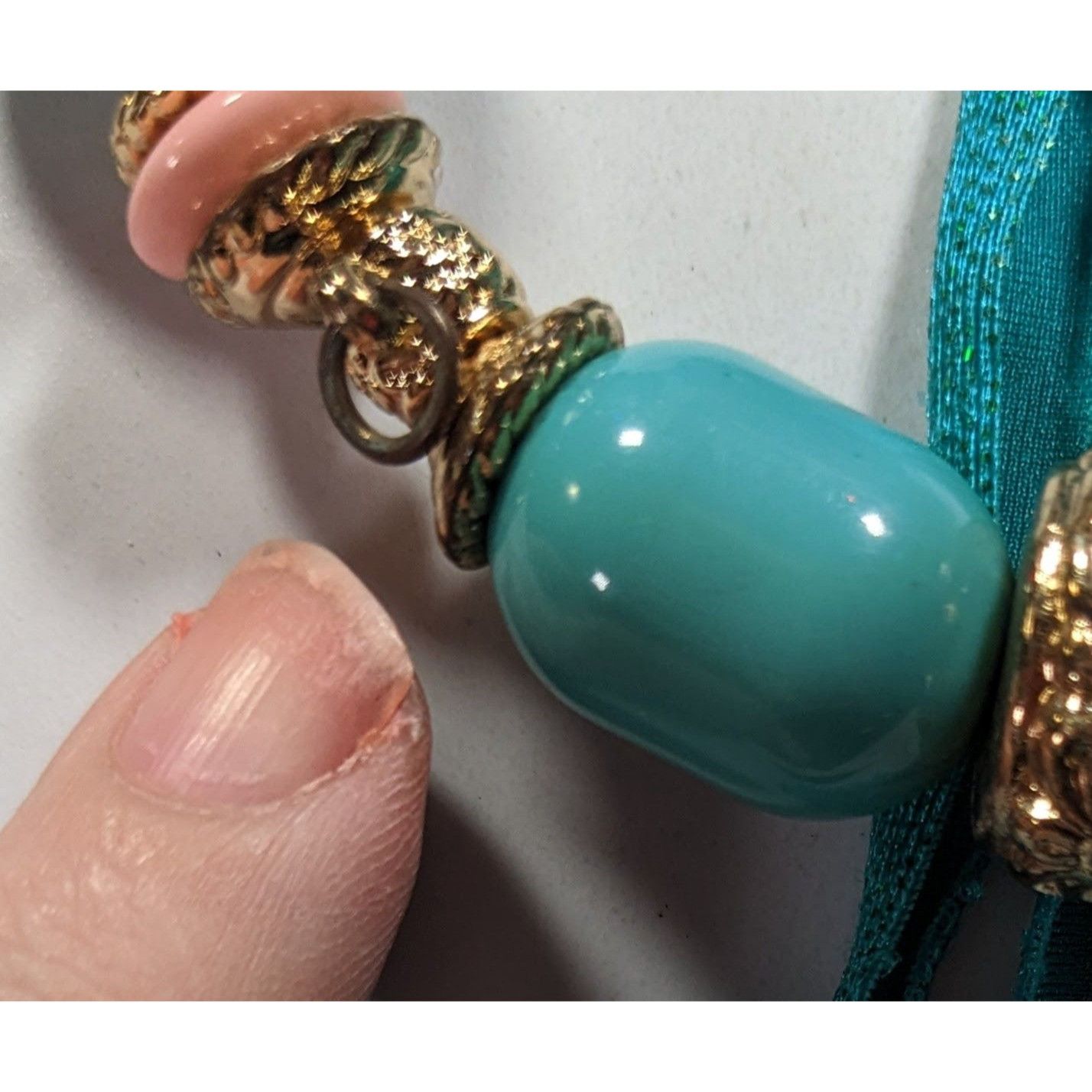 Other Vintage Bohemian Festival Blue Pink And Gold Floral Necklace Size ONE SIZE - 3 Thumbnail