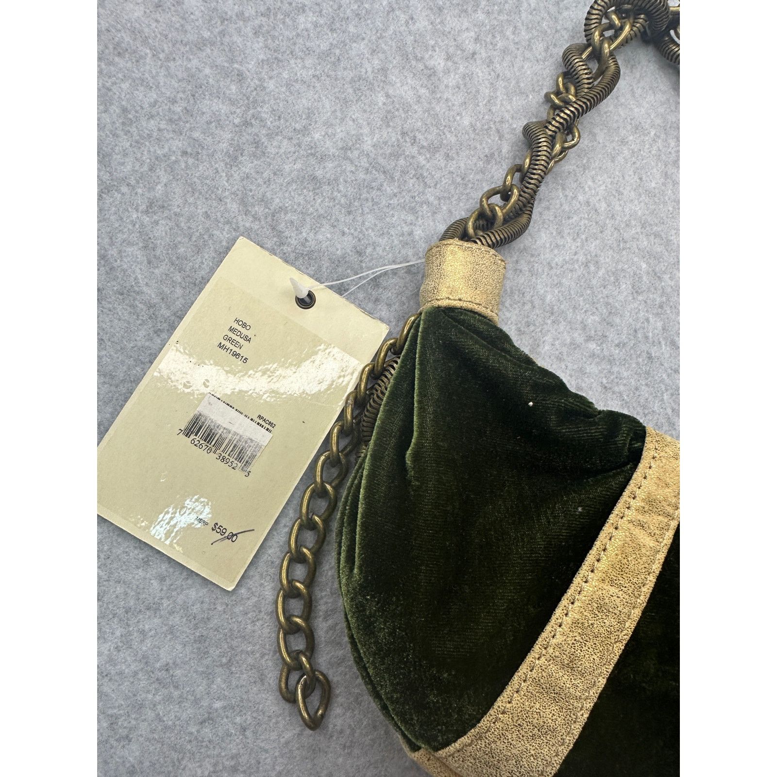 Steve Madden Steve Madden Green Velvet Medusa Hobo Bag Heavy Bronze Chain Size ONE SIZE - 4 Thumbnail