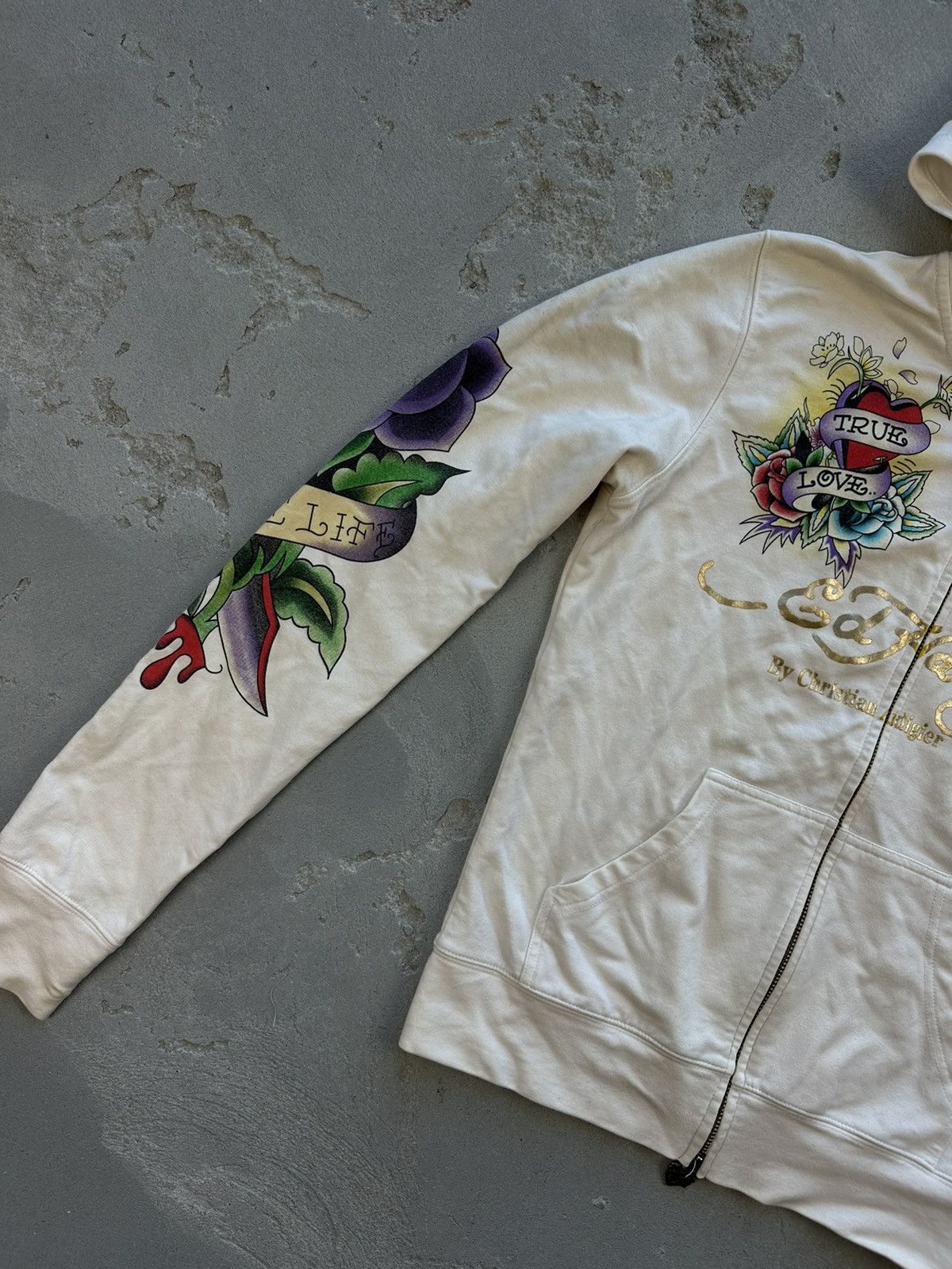 Ed Hardy × Vintage Vintage Y2K Overprinted EdHardy True Love Hoodie Japan Style Size XL / US 12-14 / IT 48-50 - 3 Thumbnail