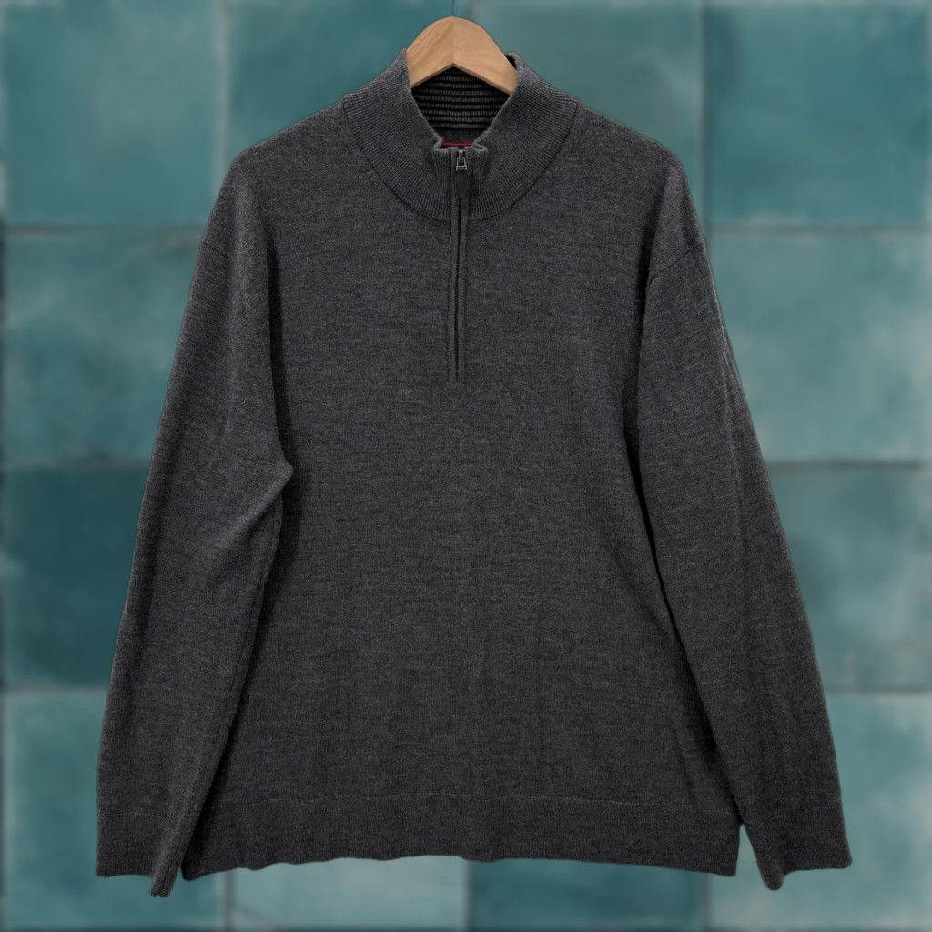 UNTUCKit UNTUCKit Sweater Mens 2XL Dark Gray Belguardo Merino Wool Half Zip Pullover Size US XXL / EU 58 / 5 - 1 Thumbnail
