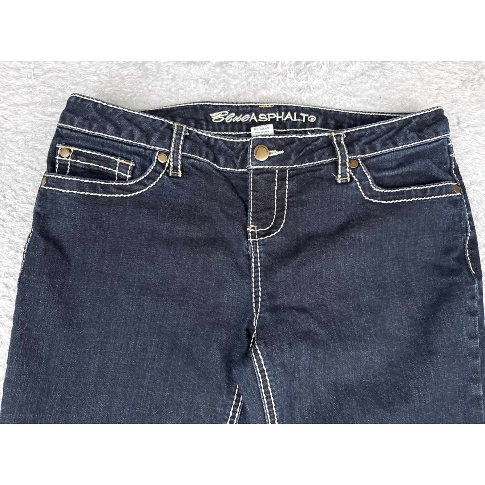 Vintage Blue Asphalt Jeans Bootcut Juniors 13 Dark Wash Low Rise 32x27 Denim Stretch 5-Pocket Womens Girls (063) Size 34" / US 12 / IT 48 - 4 Thumbnail