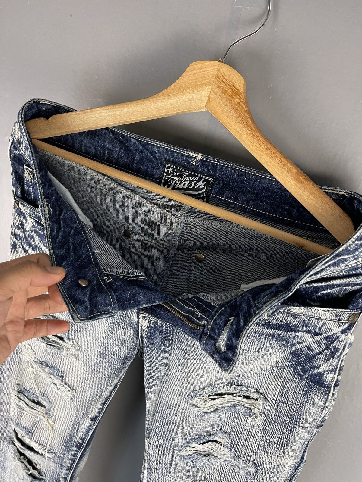 If Six Was Nine × Japanese Brand × Vintage VINTAGE SKY BOMBER Style Acid Grey Ripped Denim Pants Size US 30 / EU 46 - 10 Thumbnail