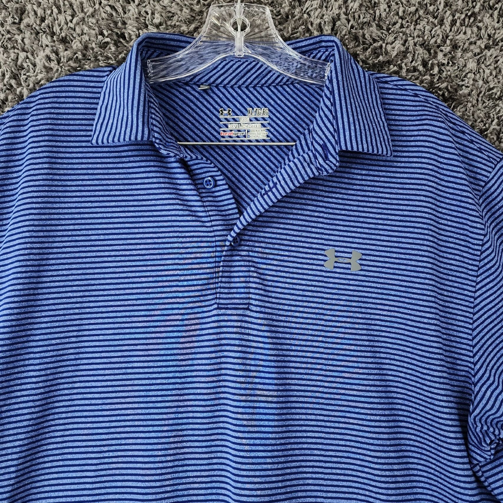 Under Armour VINTAGE? Wait not vintage. Under Armour Polo Shirt Mens XL Blue Striped HeatGear Short Sleeve Size XL Size US XL / EU 56 / 4 - 3 Thumbnail