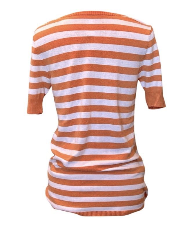 Other Pink Rose Orange & White Striped Deep V Sweater Top Large Size L / US 10 / IT 46 - 2 Thumbnail