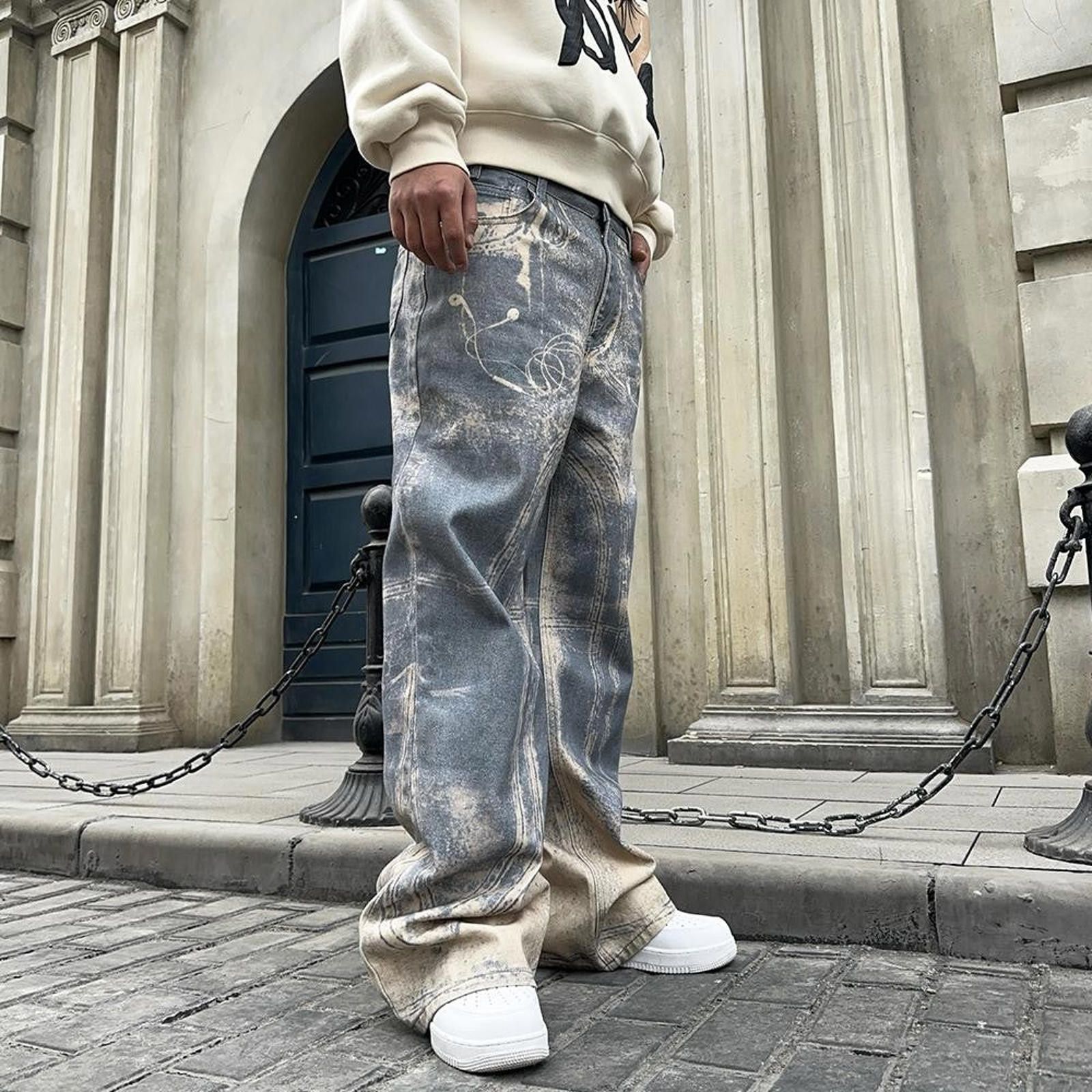 Japanese Brand 3D Print Distressed Jeans – Washed Wide Straight Fit Size US 32 / EU 48 - 4 Thumbnail