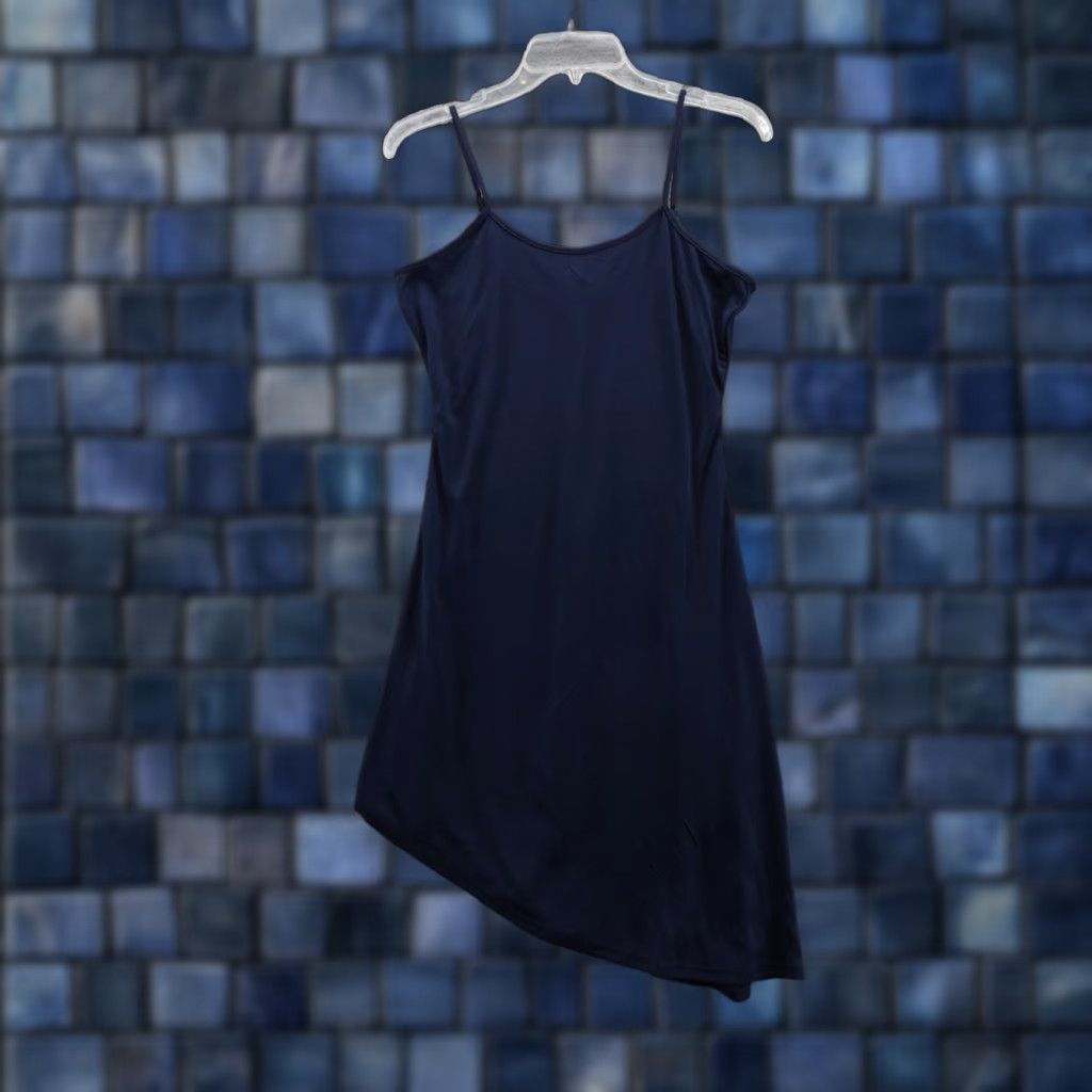 Calvin Klein Womens Blue Slip Dress Spaghetti Strap Asymmetric Hem Size 4 Womens Sleeveless Cocktail Party/Club Nightwear Lingerie Layering Piece