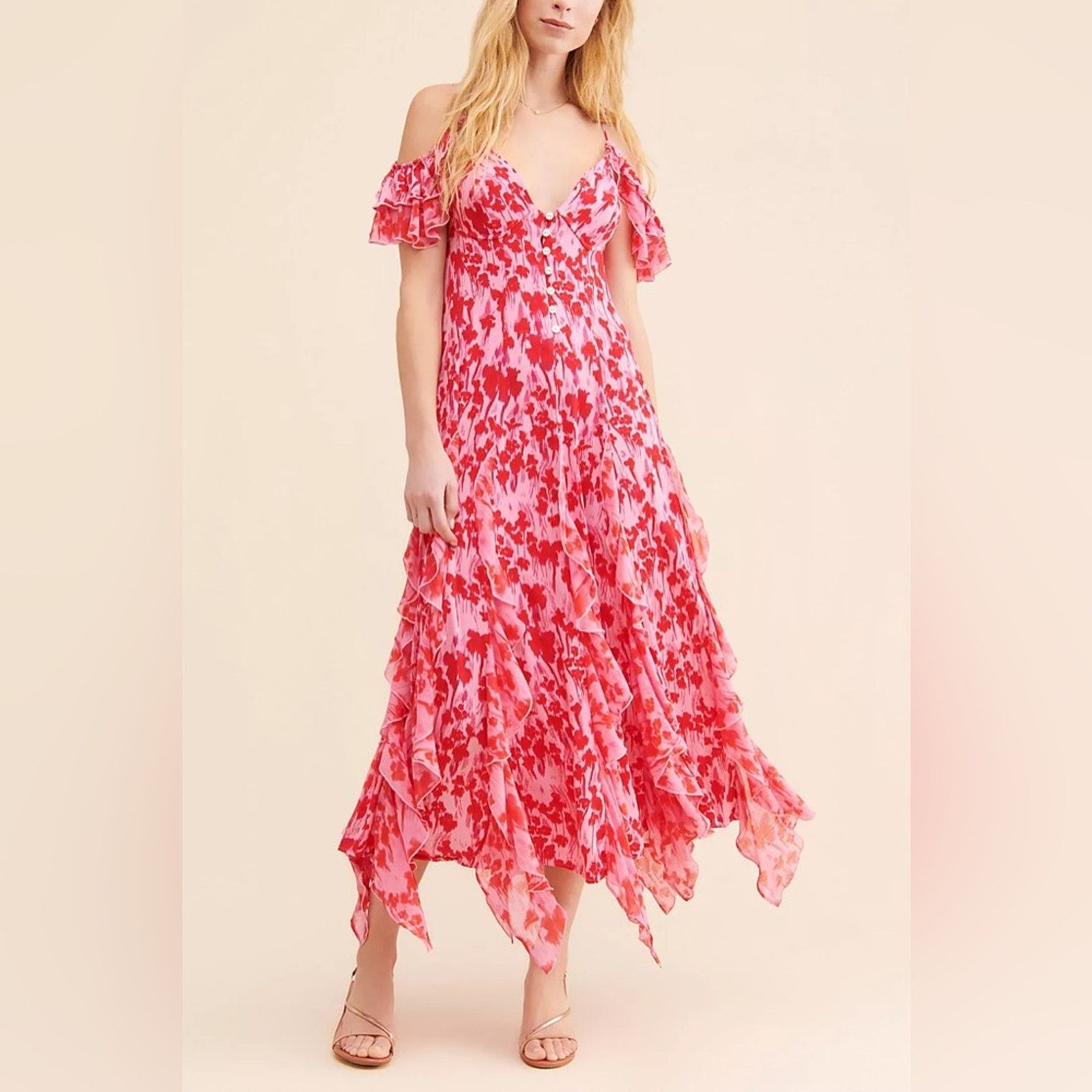 Free People Free People Endless Cascades Maxi Dress Pink & Red Floral Size L / US 10 / IT 46 - 2 Thumbnail