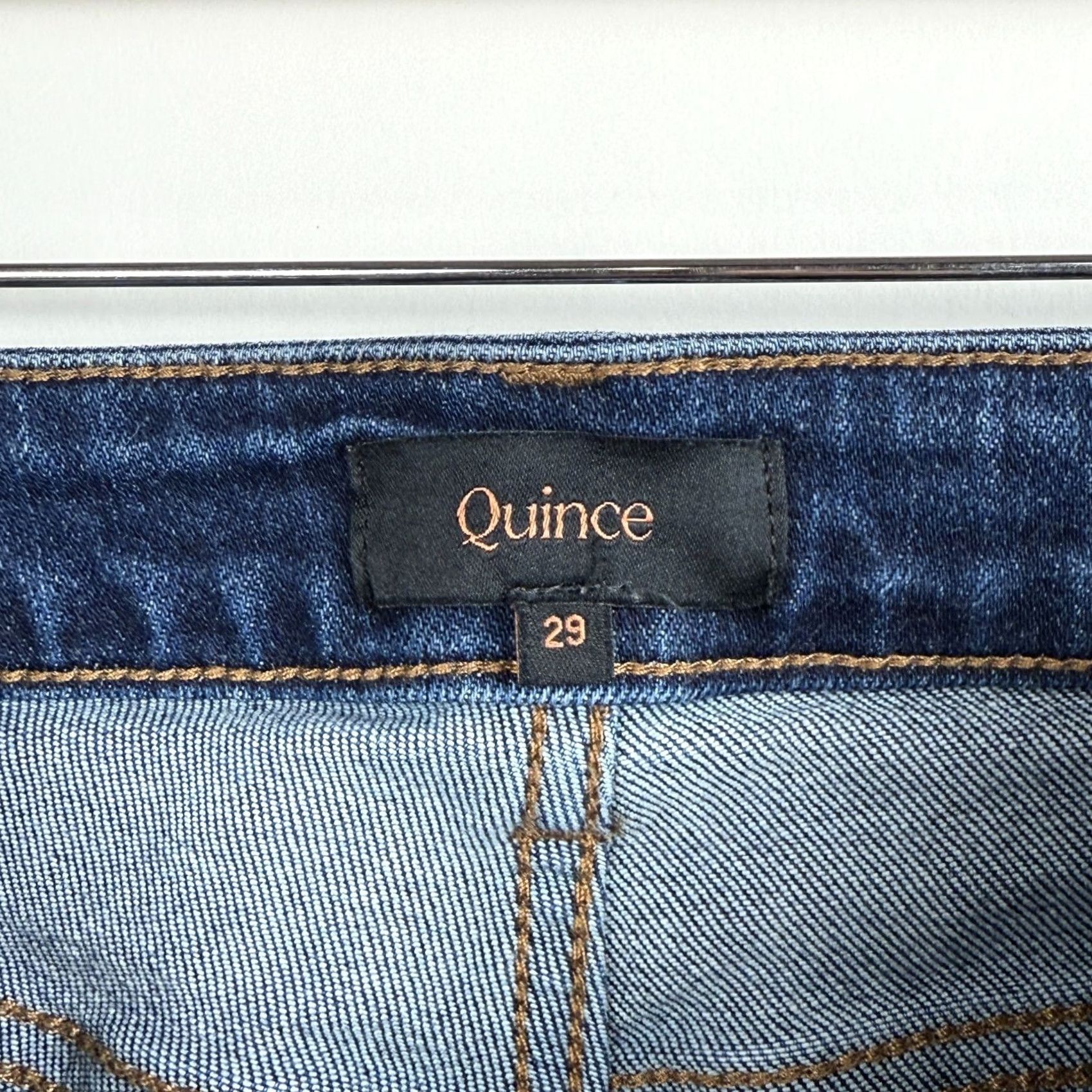 Quince Quince Jeans Womens 29 Stretch High Rise Straight Denim Dark Wash | 5-Pocket | Button Zip Closure | Cotton Blend | Inseam 25 in | Regular Fit | Blue Size 29" - 6 Thumbnail